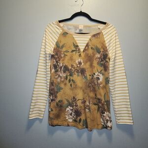 7th Roy Yellow Floral with striped Long Sleeves | Small